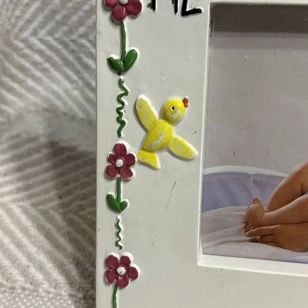 Ceramic “Me And My Mummy” 4x6 Picture Frame Colorful Flowers Birds